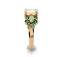 14k Yellow Gold Ring with Australian Opals and Green Tsavorite Garnets (#J6457)