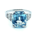 14k Gold 3.43 Carat Antique Cushion Cut Genuine Natural Aquamarine Ring (#J5210)