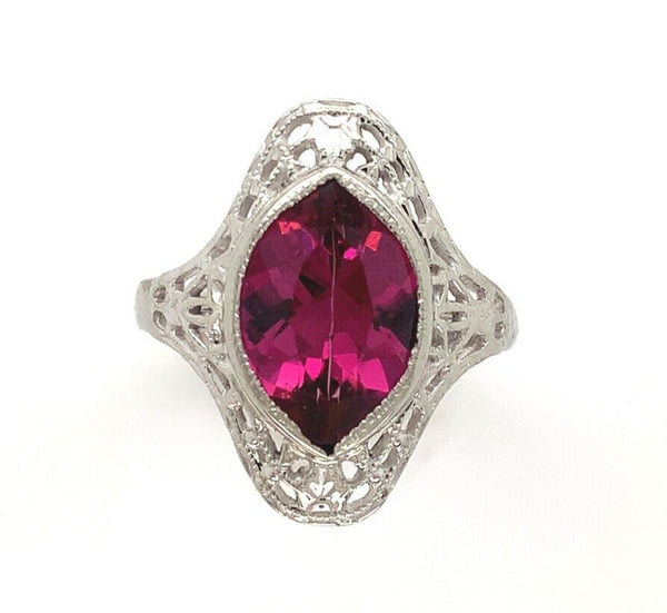 10k Gold Filigree Ring w/Marquise 1.73ct Genuine Natural Rhodolite Garnet #J6458
