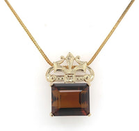 14k Gold Deco Style Large 43ct Genuine Natural Madeira Citrine Necklace (#J6239)