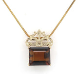 14k Gold Deco Style Large 43ct Genuine Natural Madeira Citrine Necklace (#J6239)
