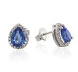 Platinum 1.80cttw Blue Genuine Sapphire Stud Earrings w/Diamond Halo (#J6719)