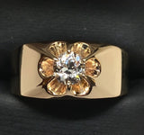 14k Gold Men's Belcher Ring w/ .53ct European Cut Genuine Natural Diamond #J7620