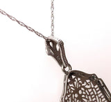10k White Gold Filigree Genuine Natural Black Onyx Pendant Jewelry (#J5626)