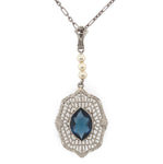 10k White Gold Filigree Art Deco Pendant with Original Paperclip Chain (#J6201)