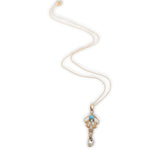 10k Gold Lavaliere Pendant with Freshwater Pearl Drop Turquoise Glass (#J6689)
