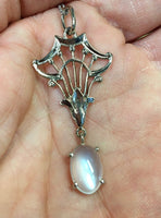 14k White Gold Oval 2.84ct Genuine Natural Moonstone Pendant (#J5367)