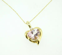 14k Yellow Gold Heart 2.39ct Pink Genuine Natural Morganite Pendant (#J0768)