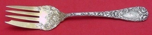 Chrysanthemum by Durgin Sterling Silver Salad Fork Gold Washed 4-Tine 6 1/8"