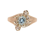10k Rose Gold Victorian Genuine Natural Aquamarine Ring with Diamonds (#J6776)