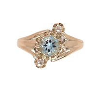 10k Rose Gold Victorian Genuine Natural Aquamarine Ring with Diamonds (#J6776)