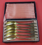 French .800 Silver Grapefruit Spoon Set 6pc 5 3/4" Vermeil Engine Turned in Box