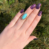 10k Gold Arts and Crafts Campito Genuine Natural Turquoise Flowers Ring (#J6560)