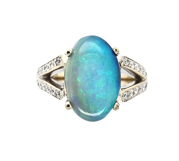 18k White Gold GIA 4.39ct Genuine Natural Black Opal and Diamond Ring (#J6155)