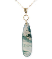 14k Gold 8.28 Carat Genuine Natural Moss Agate Teardrop Pendant w/Chain (#J7260)