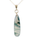 14k Gold 8.28 Carat Genuine Natural Moss Agate Teardrop Pendant w/Chain (#J7260)