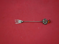 English Estate Sterling Silver Cocktail Fork Birmingham 1920 yellow glass 4 3/4"