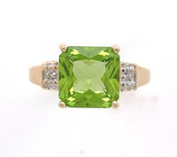 10k Yellow Gold 2.79ct Genuine Natural Peridot and Diamond Ring (#J6409)