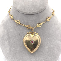 9k Top Victorian Heart Shaped Locket w/Paste Stones Gold Filled Chain (#J6519)