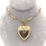 9k Top Victorian Heart Shaped Locket w/Paste Stones Gold Filled Chain (#J6519)