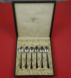 Norwegian Sterling Silver Demitasse Spoon Set of 6 in fitted box enameled 3 7/8"