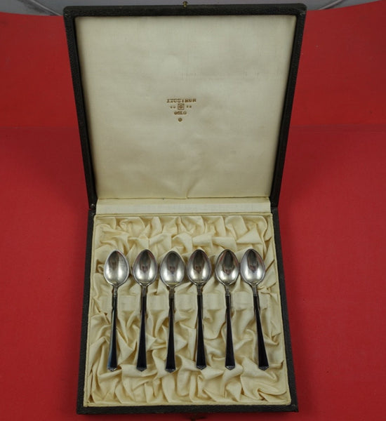 Norwegian Sterling Silver Demitasse Spoon Set of 6 in fitted box enameled 3 7/8"