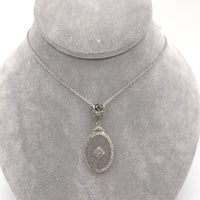 14k Gold Filigree Genuine Natural Rock Crystal Diamond Pendant w/ Chain (#J6499)