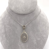14k Gold Filigree Genuine Natural Rock Crystal Diamond Pendant w/ Chain (#J6499)