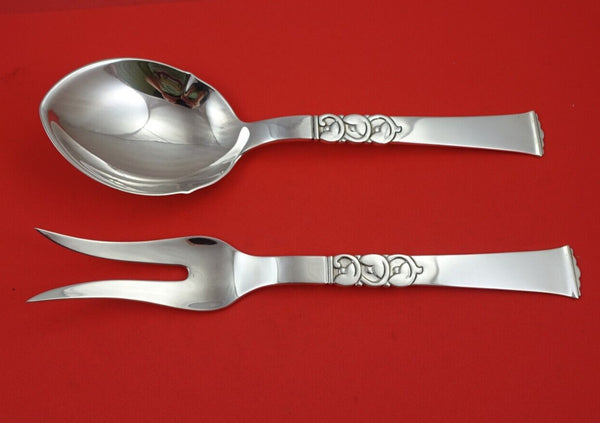 S. Christian Danish Sterling Silver Salad Serving Set 2pc All Sterling 10"