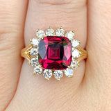 14k Yellow Gold 3.75 Carat Genuine Natural Garnet Ring w/ Diamond Halo (#J6765)