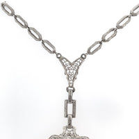 14k White Gold Genuine Natural Rock Crystal Quartz Necklace w/Cast Links #J6196