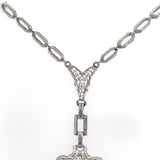14k White Gold Genuine Natural Rock Crystal Quartz Necklace w/Cast Links #J6196