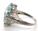 Art Deco 14k Filigree Ring with 2.15ct TW Genuine Natural Aquamarines (#J7203)