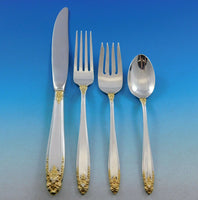 Prelude Gold Accent by International Sterling Silver Flatware Set Service 43 pcs