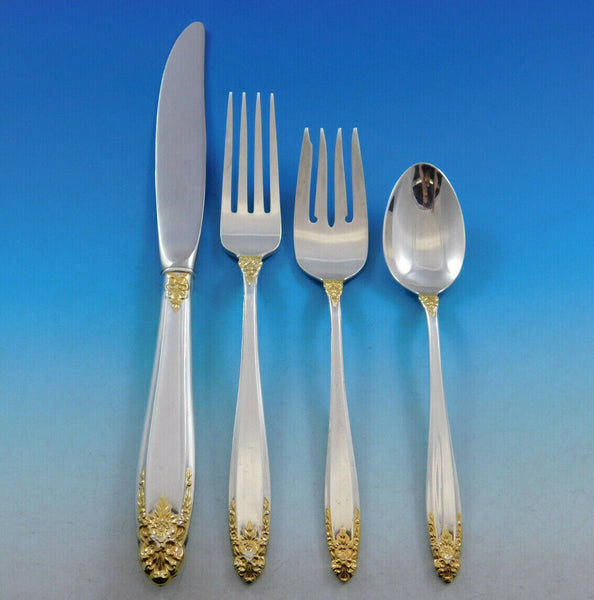 Prelude Gold Accent by International Sterling Silver Flatware Set Service 43 pcs