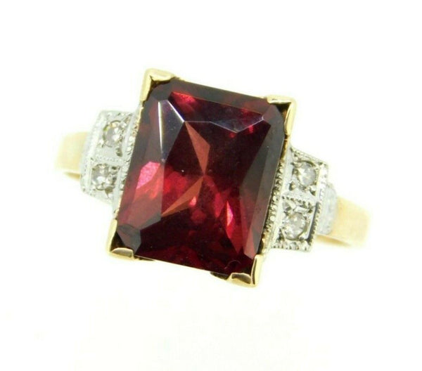 10k Yellow Gold Radiant Cut Genuine Natural Garnet and Diamond Ring (#J5038)