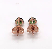 14k Rose Gold Round Green Genuine Natural Tourmaline Stud Earrings (#J5656)