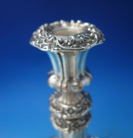 English Victorian Silver on Copper Candlestick Pair Floral #5688 c.1850 (#5942)