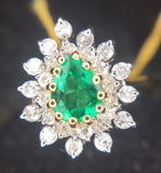 14k Gold .44ct Genuine Natural Emerald and Diamond Ring Size 7.5 (#J3997)