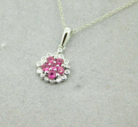 14k White Gold Genuine Natural Ruby and Diamond Round Halo Pendant (#J5088)