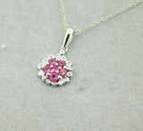 14k White Gold Genuine Natural Ruby and Diamond Round Halo Pendant (#J5088)