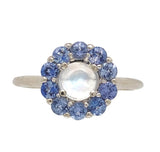 14k White Gold Genuine Natural Moonstone and Blue Sapphire Ring Size 7 (#J7617)