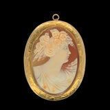 10k Gold Shell Cameo Pin Pendant Large Size 2" Hand Engraved Frame (#J6887)