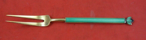 David Andersen Norwegian Sterling Silver Lemon Fork Vermeil w/ green en. 4 3/8"