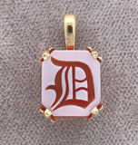 14k Yellow Gold Genuine Natural Agate Signet Pendant Initial "D" (#J7585)