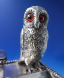 Silverplate Double Inkwell with Owls Glass Eyes 6 1/4" x 4 3/4" c.1910 (#5749)