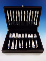 Romance Rose by International Sterling Silver Flatware Set For 12 Service 48 Pcs