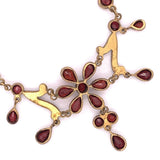 Genuine Natural Bohemian Garnet Necklace with Floral Drops (#J4816)