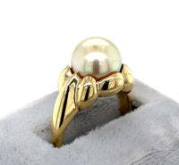 18k Yellow Gold 9.8mm Light Golden South Seas Pearl Ring Size 8.25 (#J6338)