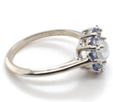 14k White Gold Genuine Natural Moonstone and Blue Sapphire Ring Size 7 (#J7617)